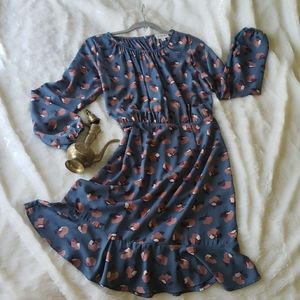 Blue Print Dress with Blossoms